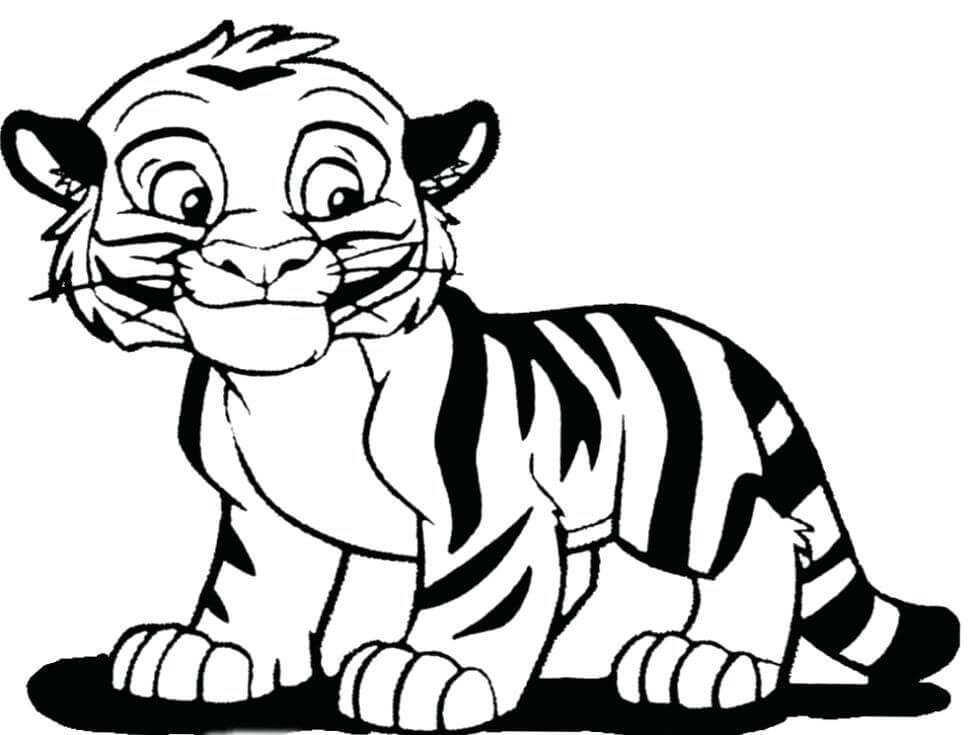 dibujo pequeno tigre sonriente para colorear