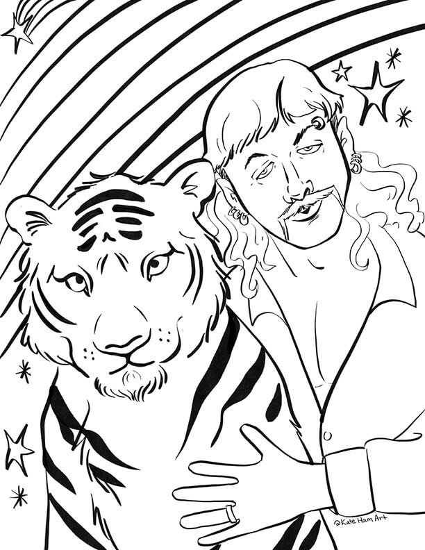 dibujo persona con tigre para colorear
