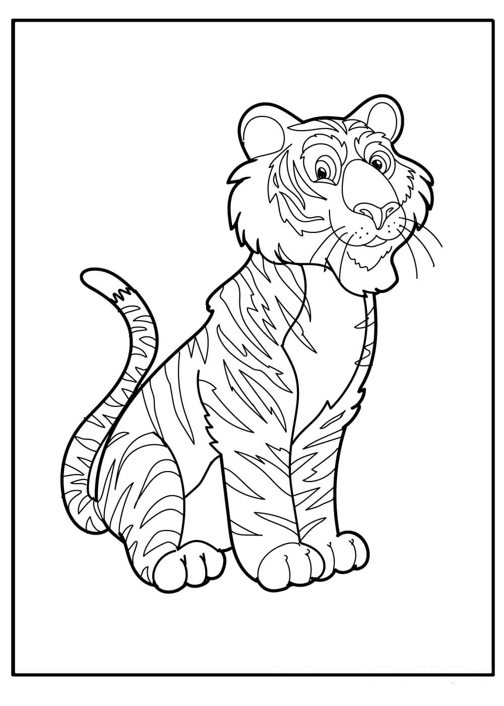 dibujo sonrisa tigre sentado para colorear