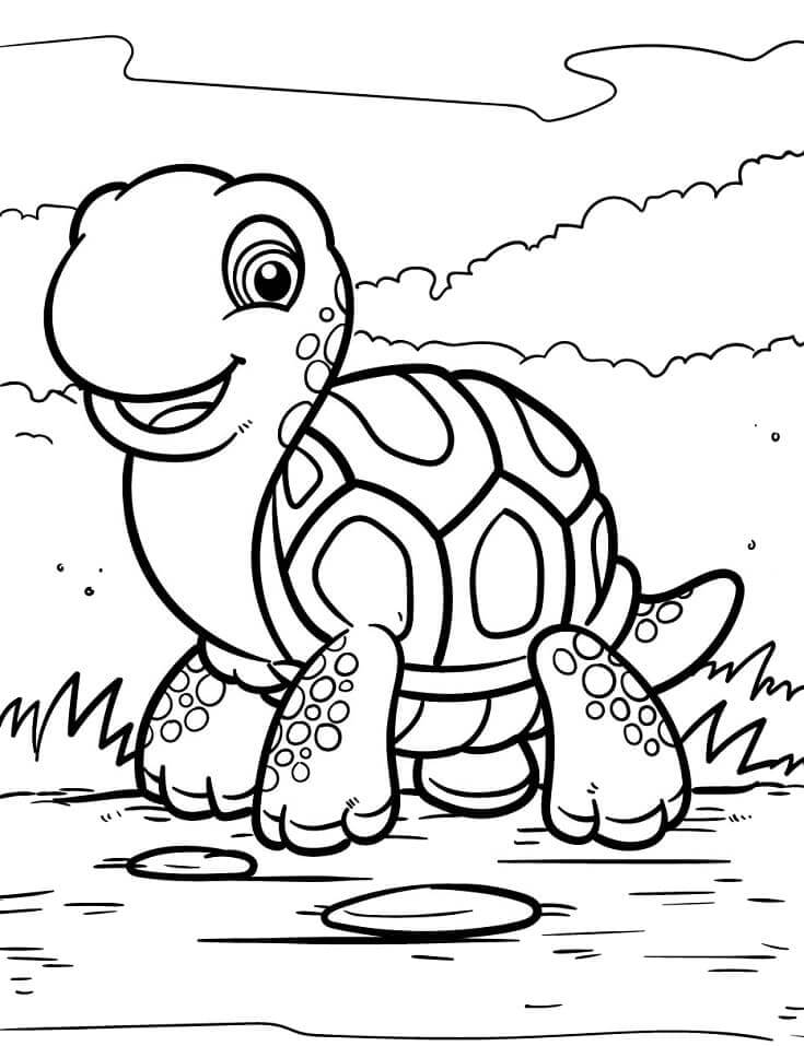 dibujo adorable tortuga para colorear