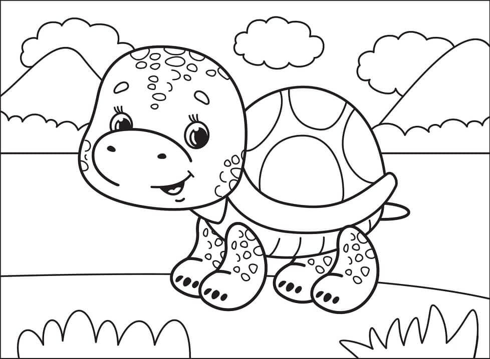 dibujo dibujos animados de tortuga linda para colorear
