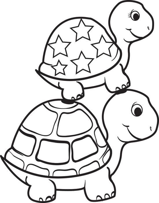 dibujo dos hermanos tortuga para colorear