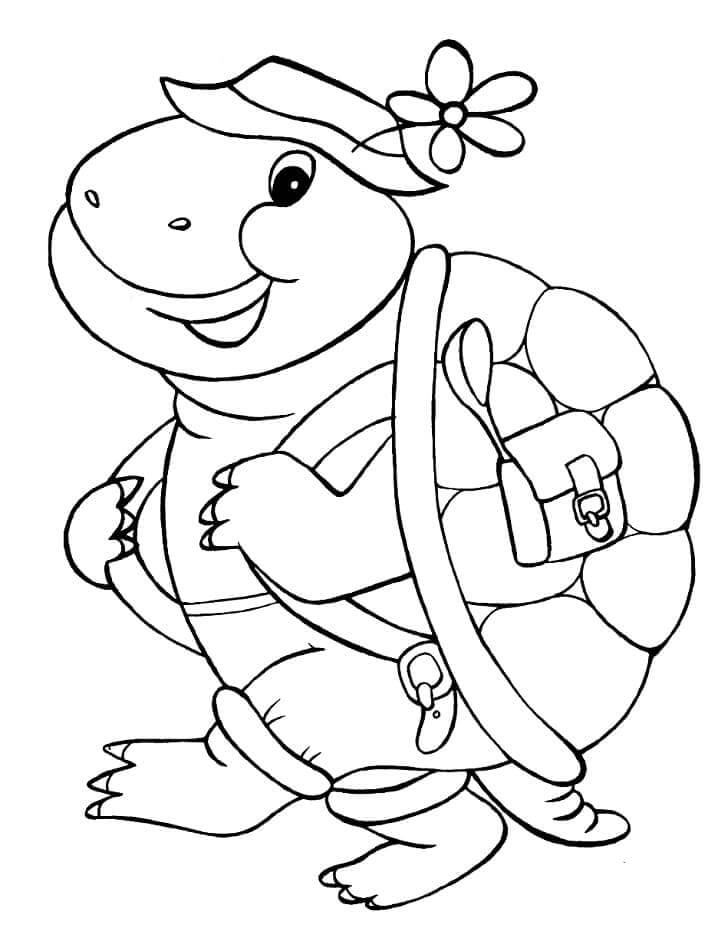 dibujo viajero tortuga para colorear