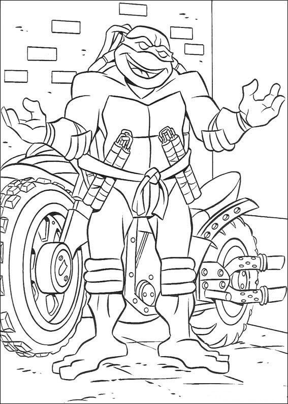 Dibujo De Miguel Ángel Y Su Motocicleta Para Colorear Y Imprimir