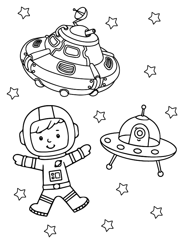 dibujo astronaut and ufo spaceships imprimir y colorear