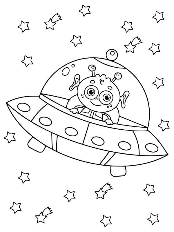 dibujo cute alien inside a spaceship imprimir y colorear