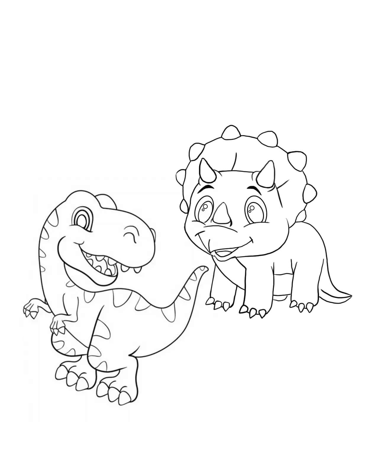 dibujo chibi tiranosaurio rex y triceratop para colorear