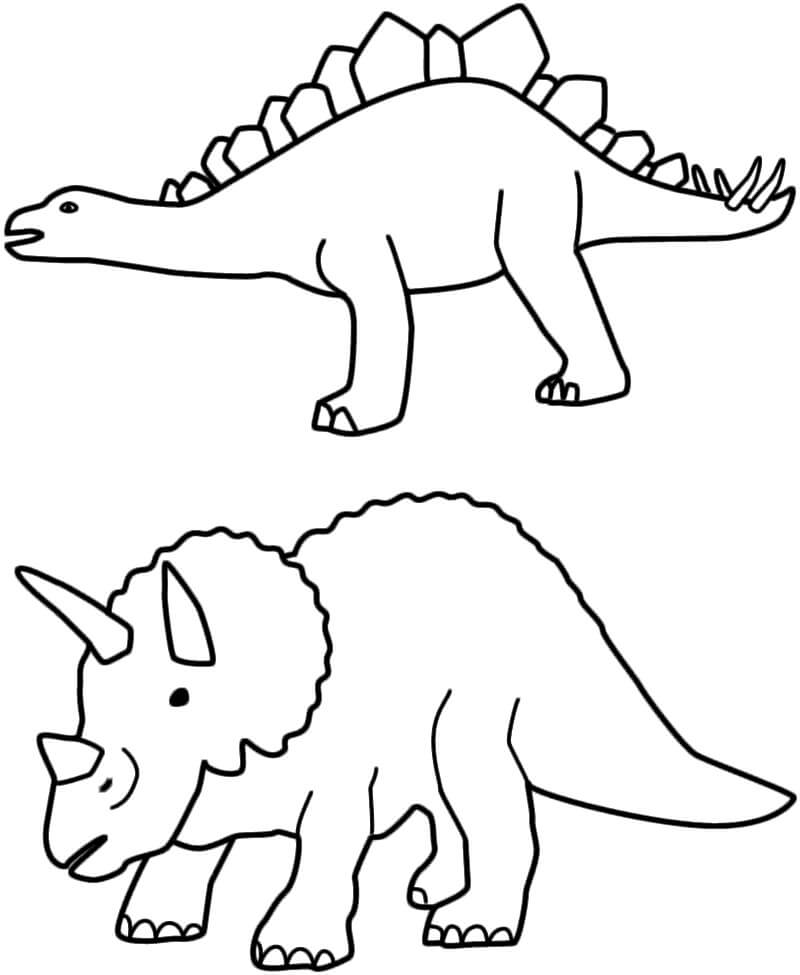 dibujo estegosaurio y triceratop para colorear