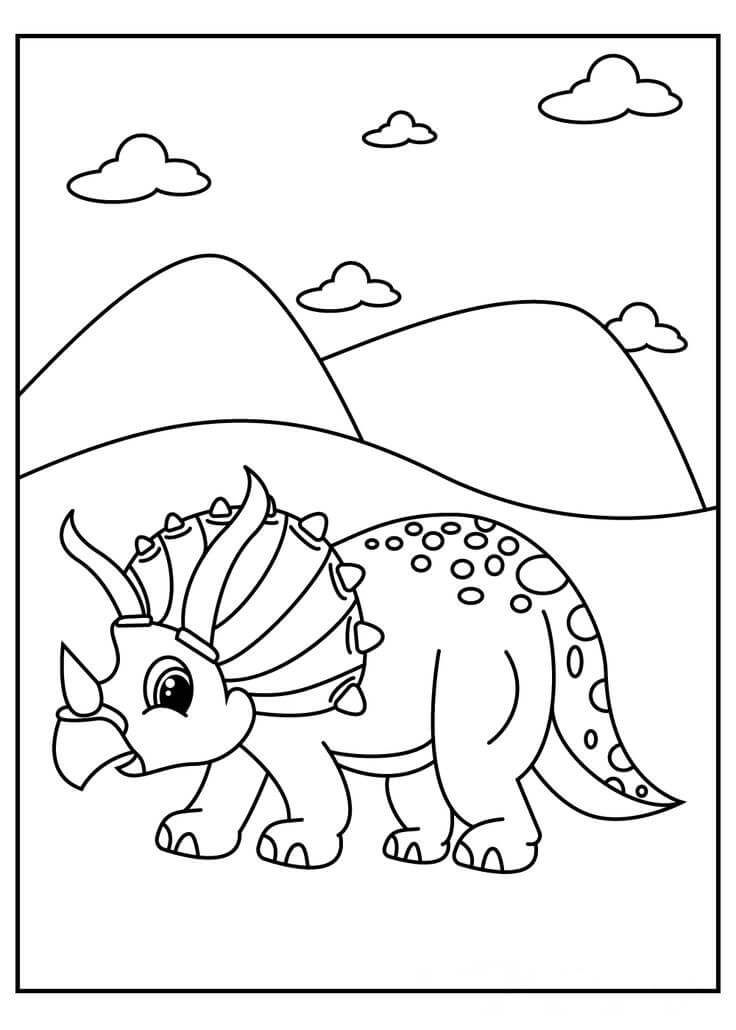 dibujo pequeno triceratop caminando para colorear