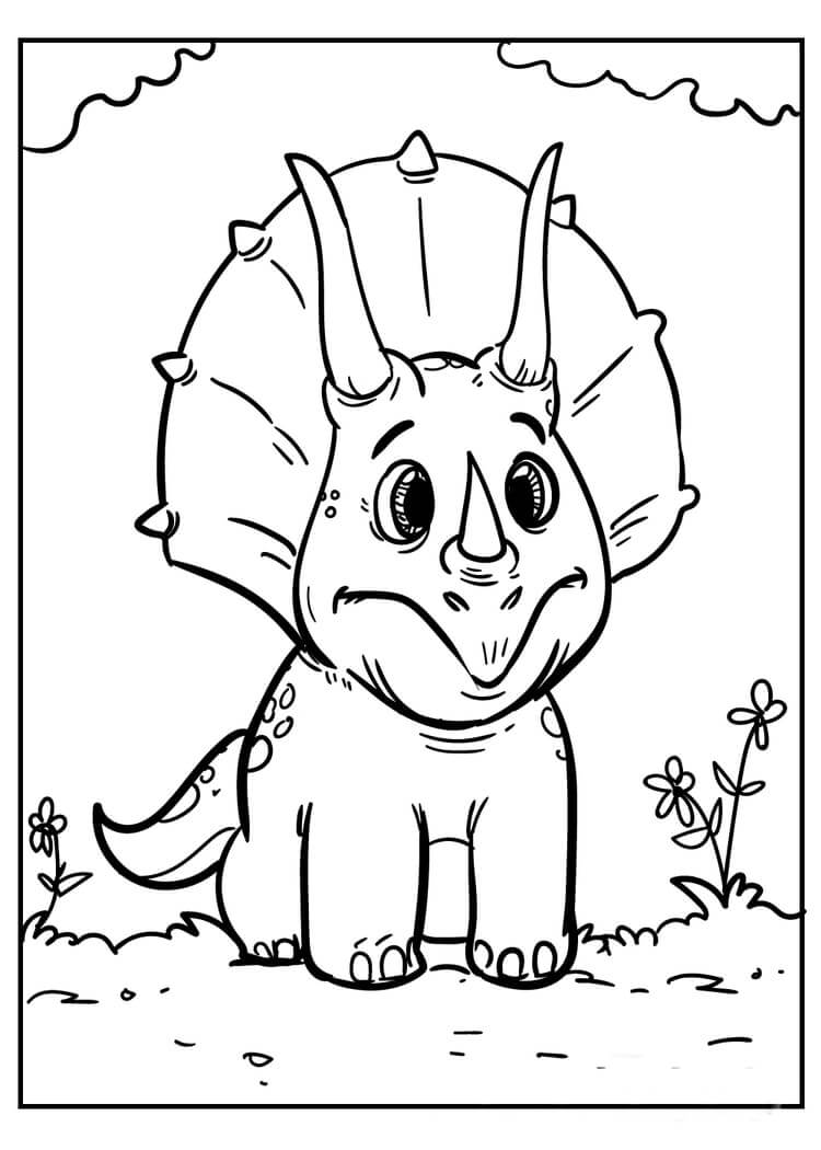 dibujo pequeno triceratop de pie para colorear
