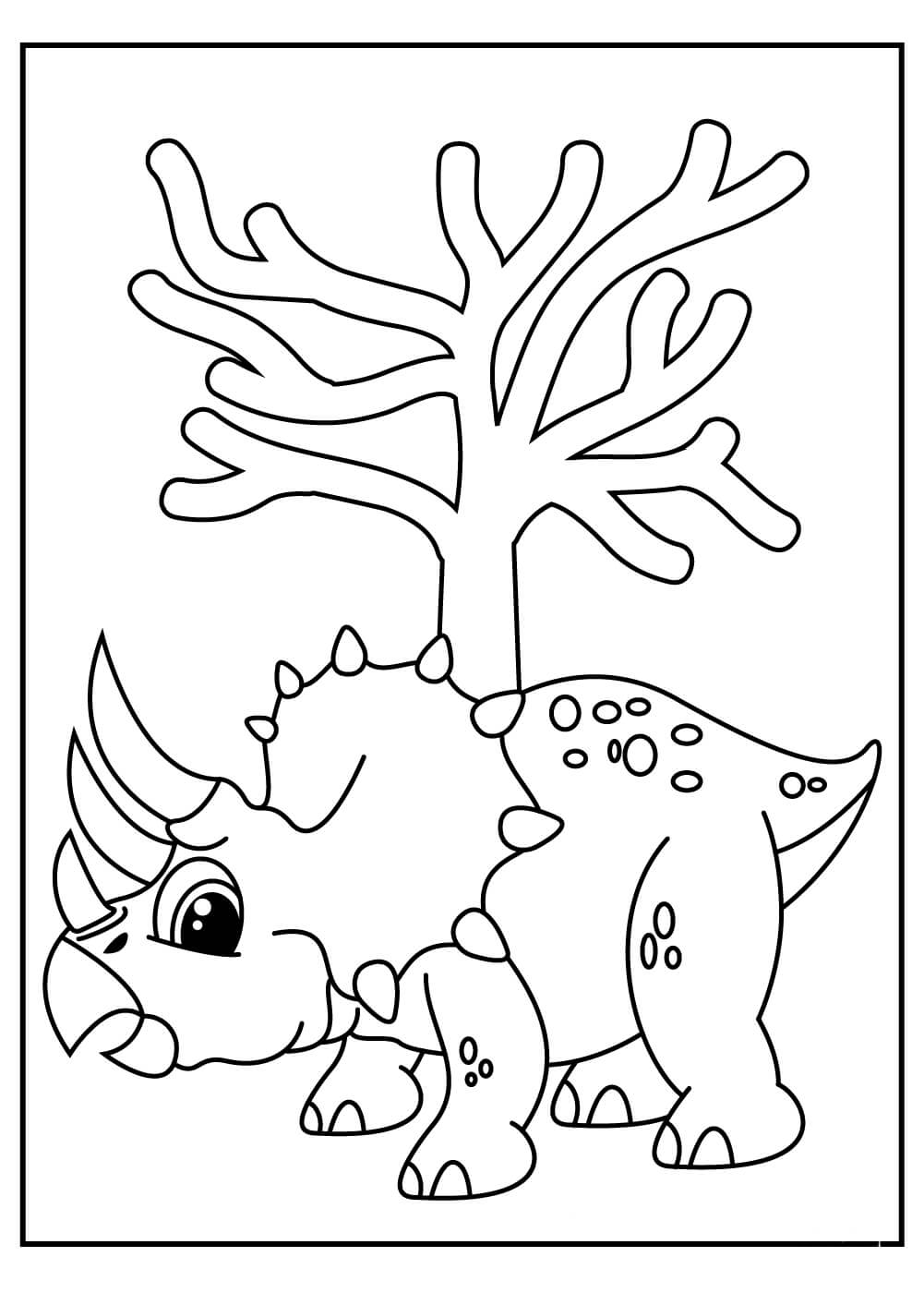 dibujo triceratop con arbol para colorear