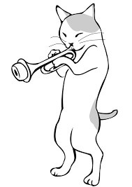 dibujo gato tocando una trompeta para colorear