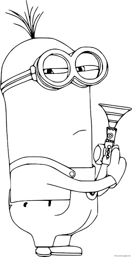 dibujo kevin minion sostiene una trompeta para colorear