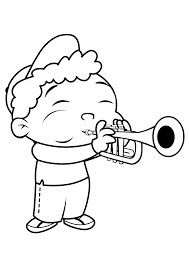 dibujo nino tocando la trompeta para colorear
