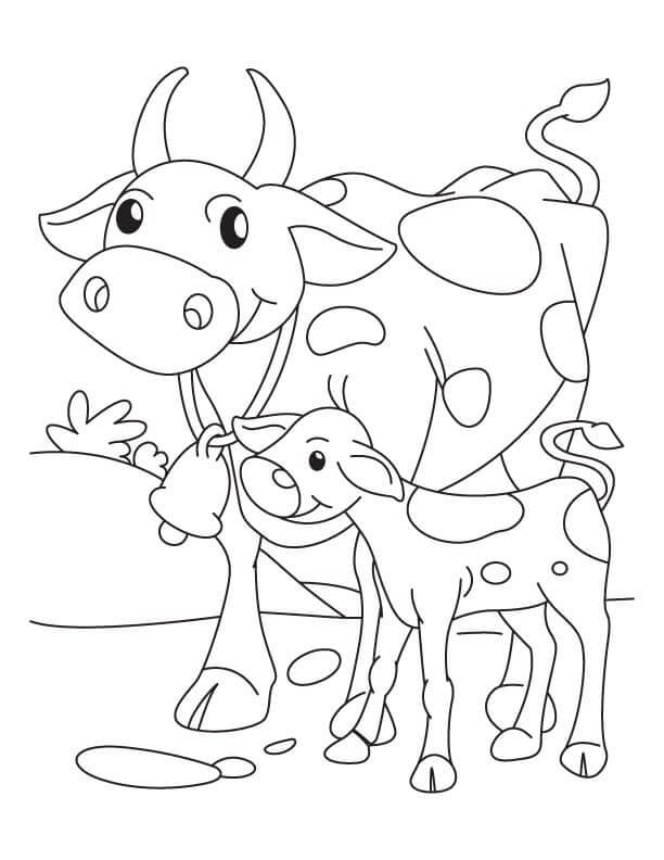 Dibujo de Vaca y Ternera para Colorear y Imprimir